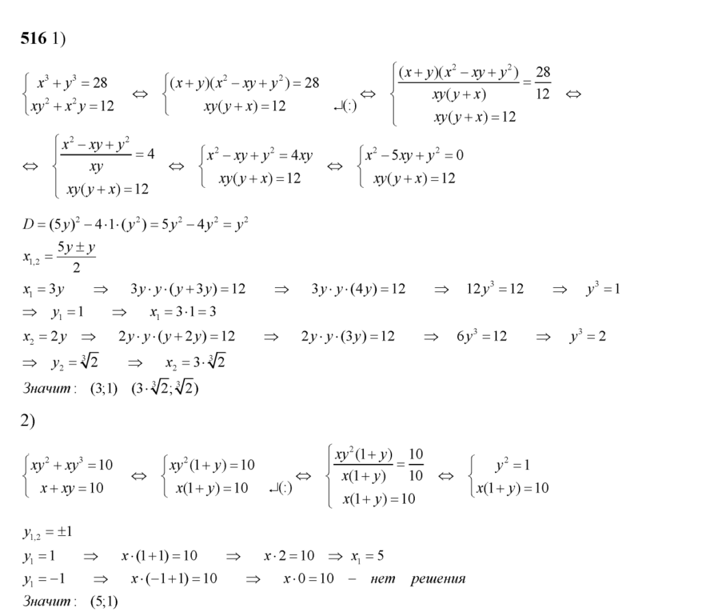 ГДЗ по алгебре 8 класс Колягин Ю.М. упражнение — 516